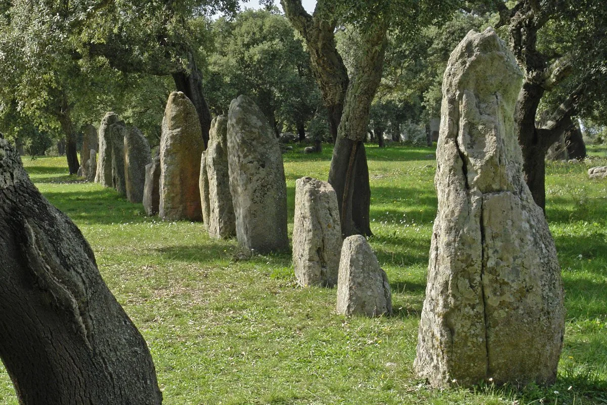 Un allineamento di menhir sardo, simile a quelli documentati nell'entroterra di Costa Rei